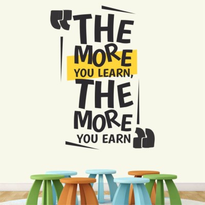 STICKERAURA 60 cm The More You Learn The More You Earn Quotes Wall Stickers For Home Self Adhesive Sticker(Pack of 1)