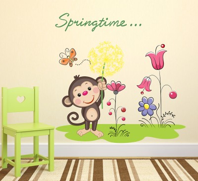 HAPPYSTICKY 70 cm Monkey Removable Sticker(Pack of 1)