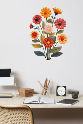DecorAura 36 cm Floral Wall Art Sticker Wall Sticker Self Adhesive Sticker(Pack of 1)