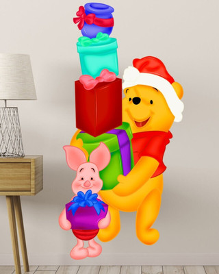 Approach Decor 60 cm Cartoon winnie the pooh with presents and santa hat Self Adhesive Sticker(Pack of 1)
