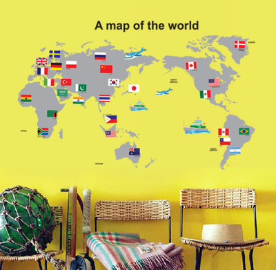 SmartWindow 50 cm National Flag Map Of The World Kids Home Décor Wallsticker (50CM x 70CM) Self Adhesive Sticker(Pack of 1)