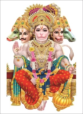 Veer Panchmukhi Hanuman God Wall Poster For Pooja Room,Office,Bedroom,Living Room (Size -30 Cm X 45 cm) Vinyl(18 inch X 12 inch)