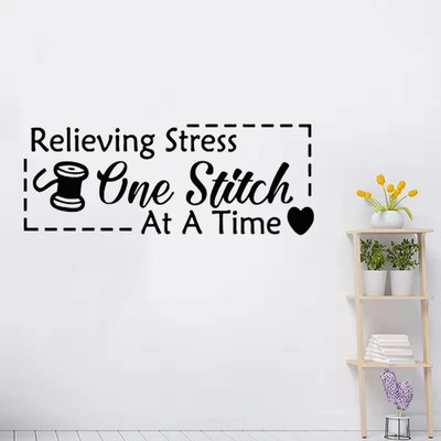 SnappyVinyl 42 cm Relieving Stress One Stitch at a Time Self Adhesive Sticker(Pack of 1)
