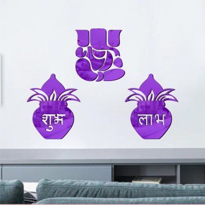 LOOK DECOR 14 cm kalash Ganesh Purple Acrylic Wall Sticker Self Adhesive Sticker(Pack of 3)