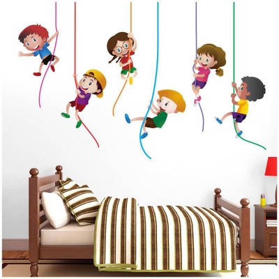 Inkfence 100 cm Wall Decals ' Kids Hanging on The Rope ' Wall Stickers Self Adhesive Sticker(Pack of 1)