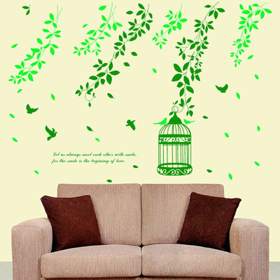 walkart 1 cm corner green leaves with birds Removable Sticker(Pack of 1)