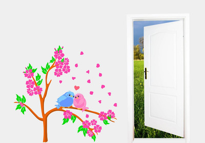 MIIKOR 70 cm Tree & Birds | Non-Reusable Stickers Self Adhesive Sticker(Pack of 1)