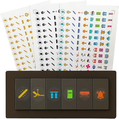 TILKOR 0.5 inch Gold & Colourful Labels Switch Board Button Stickers for Home,30+ Icon Self Adhesive Sticker(Pack of 3)