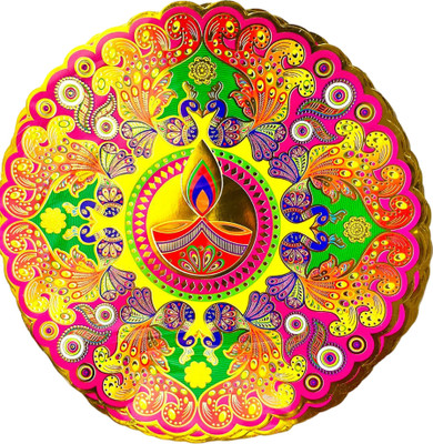 Vartanu 8 inch Shubh Diya rangoli sticker Self Adhesive Sticker(Pack of 5)