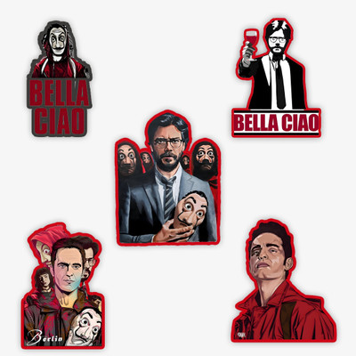 STICK STORE 2.8 inch Money Heist Sticker | Bella Ciao Red Jumpsuit Mask Characters Collection Self Adhesive Sticker(Pack of 5)