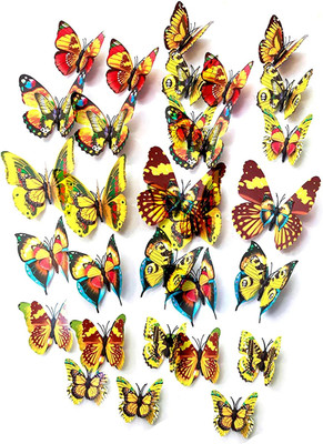 my celebrat 7.5 cm 12 Yellow Butterfly Self Adhesive Double-sided Sticker(Pack of 12)