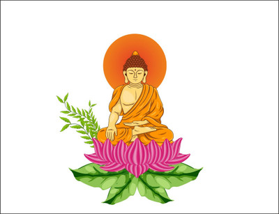 Vijaya enterprises 83 cm Beautiful god gautam buddha meditating on lotus wall sticker size (78x91 cm) Self Adhesive Sticker(Pack of 1)