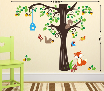 LANSTICK 91.44 cm NATURAL TREE WITH CUCKOOS NEST STICKER Self Adhesive Sticker(Pack of 1)