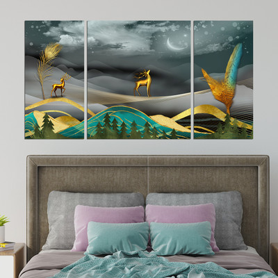 WallDaddy 40 cm Wallpaper For Walls Deer Star Wall Stickers For Bedroom Wall Posters Big Size Self Adhesive Sticker(Pack of 3)