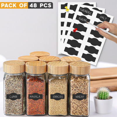 VilAmbu 6 cm Waterproof Kitchen Bottle Labels for Masala Containers Spice Mason Jars Canister Reusable Sticker(Pack of 48)