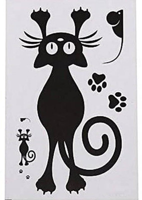 SmartWindow 15 cm Black Hanging Cate Wall Sticker Self Adhesive for Wall Decor (15 CM x 10 CM) Self Adhesive Sticker(Pack of 1)