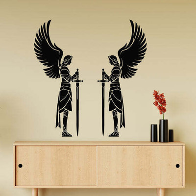 SnappyVinyl 27 cm Angels Knight Wings With Sword Warriors Self Adhesive Sticker(Pack of 1)