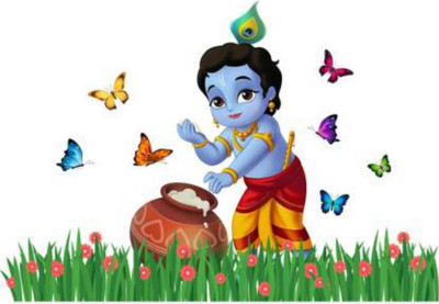 Psychedelic Collection 20 cm Makhanchor Krishna 83 Magnetic Sticker (Pack of 1) Self Adhesive Sticker(Pack of 1)