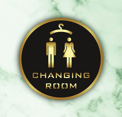 wall mitra 6 inch Changing Room Signage Black Golden Sign Double-sided Sticker(Pack of 1)