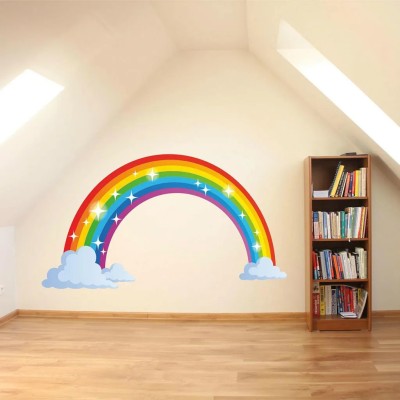 SnappyVinyl 40 cm Cartoon rainbow cloud Wall Sticker Self Adhesive Sticker(Pack of 1)