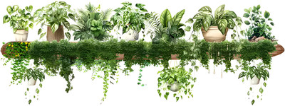 stylishdecor 199 cm beautiful grass with pots Self Adhesive Sticker(Pack of 1)