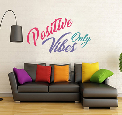WALLDECORS 60.96 cm POSITIVE VIBES ONLY QUOTE Self Adhesive Sticker(Pack of 1)