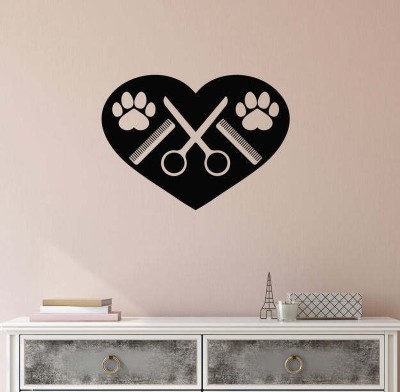 SnappyVinyl 33 cm Pawprints Heart Groomer Logo Pets Self Adhesive Sticker(Pack of 1)