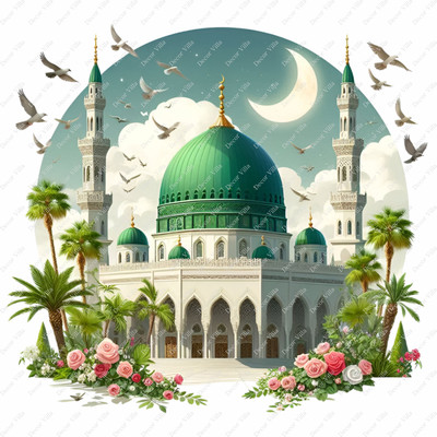 Riditcreation 48 cm Masjid With Bird And Flower Self Adhesive Sticker(Pack of 1)
