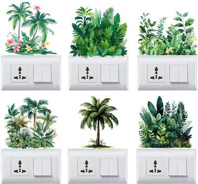 Hetshree Decor 22 cm Green Leaf Switch Board Wall Sticker Self Adhesive Sticker(Pack of 1)