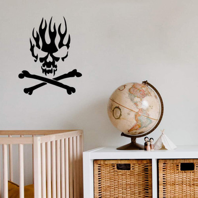 SnappyVinyl 29 cm Flaming Skull Crossbones Wall Decals, Easy to Apply Self Adhesive Sticker(Pack of 1)