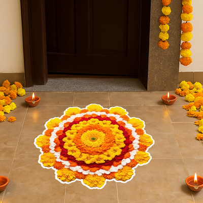 WallDaddy 15 inch Rangoli Stickers for Door Entrance Pushp Rangoli for Diwali Decoration Self Adhesive Sticker(Pack of 1)