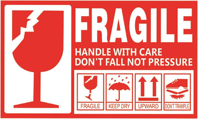 RAIMO 7.62 cm Fragile Handle with Care Size: 10 X 7 Cm Self Adhesive Packing Sticker Self Adhesive Sticker(Pack of 50)