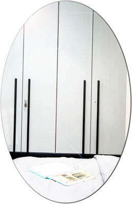 Sticker Fantasy 30 cm Silver Oval Acrylic Plastic Mirror Sticker for Wall, Tiles, Bedroom&Living Room Self Adhesive Sticker(Pack of 1)