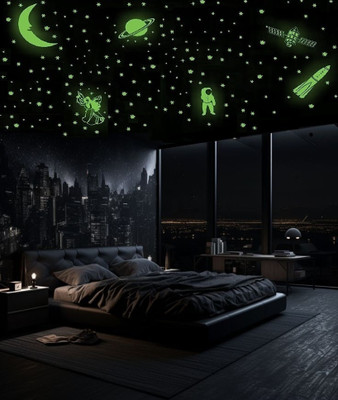 WALLWIND 4 cm Night Glow Stars, Moon, Spaceship, Fairy, Astronaut, Satellite wall sticker Glow in the Dark Sticker(Pack of 1)