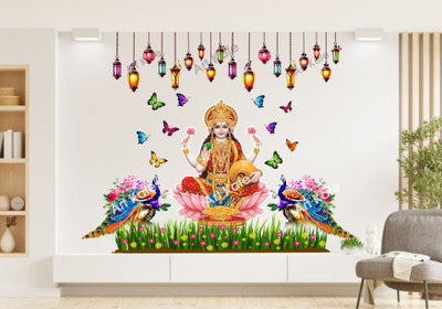 DivineDesigns 72 cm Lakshmi Mata Butterfly Peacock Wall Sticker Self Adhesive Sticker(Pack of 1)