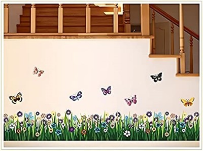 Indian Royals 70 cm Butterfly & Flower With Green Grass Wallsticker ( 50 CM x 70 CM) Self Adhesive Sticker(Pack of 1)