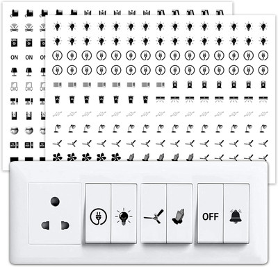 RSB HUB 1.5 cm Transparent Switch ID Stickers for Switch Boards, 46 Designs, Self Adhesive Sticker(Pack of 330)