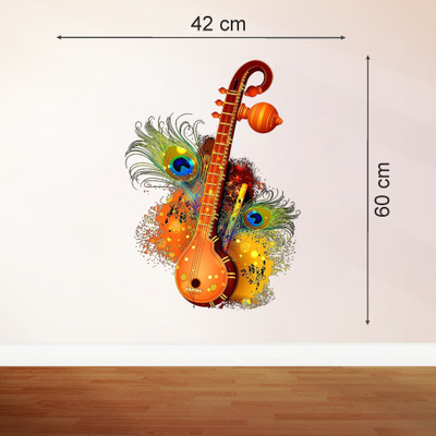 Approach Decor 60 cm Sitaar Peacock Feather Wall Stickers Self Adhesive Sticker(Pack of 1)