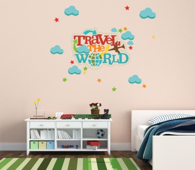 Wallzone 60 cm Travel The World Multi Pvc Vinyl Wallsticker For Decorations Self Adhesive Sticker(Pack of 1)