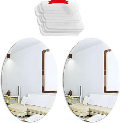 KASHTABHAN 30 cm X 20 cm Oval Shape Magic Mirror Sticker – for Home & Bathroom Décor Double-sided Sticker(Pack of 2)