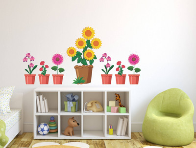 Flipkart SmartBuy 100 cm Colourful Flower Pots|Garden Flowers|Decorative For Home|Removeble Self Adhesive Sticker(Pack of 1)