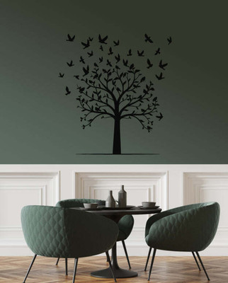 Xskin 36 cm Branches Birds Fly Patterns Living Self Adhesive Sticker(Pack of 1)