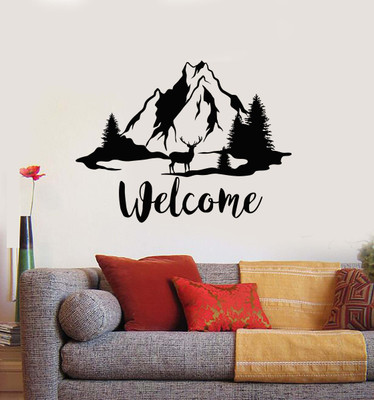 SnappyVinyl 27 cm Trees Deer Nature Welcome Self Adhesive Sticker(Pack of 1)