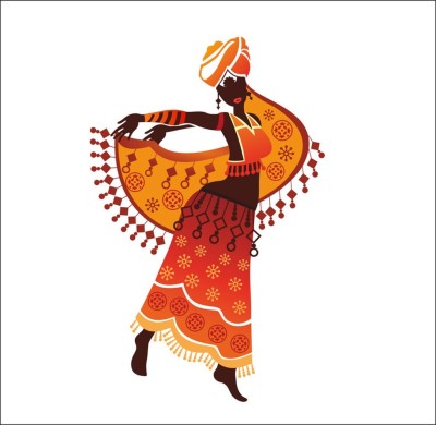 Sahaj Décor 12 inch Beautiful African Woman Dancing Folk Ritual Dance Wall Sticker Size 12x19 inch Self Adhesive Sticker(Pack of 1)