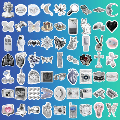 SoFFXia 5.5 cm Silvery Stickers for Water Bottles, Laptop, Scrapbook, Phone Decals and More Non-Reusable Sticker(Pack of 60)
