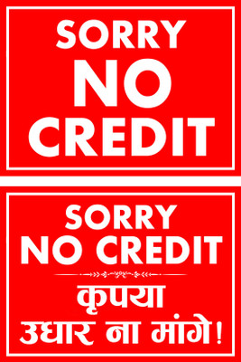 ShubhFly 31 cm No Credit Sticker Sign English and Hindi Size 12x8.75 Inch for Shops Office etc Self Adhesive Sticker(Pack of 2)