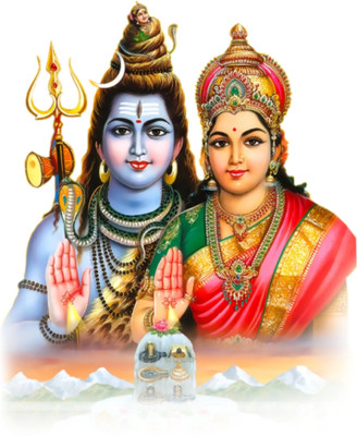 SAI DESIGNS 99 cm Mahadev with Parvatiwall sticker55X55) Self Adhesive Sticker(Pack of 1)