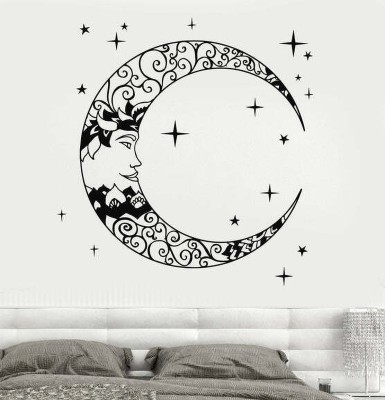 SnappyVinyl 27 cm Crescent Moon Stars Self Adhesive Sticker(Pack of 1)