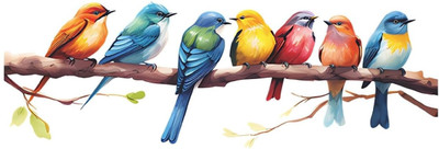Stylishdecors 76 cm multi birds on tree branch Self Adhesive Sticker(Pack of 1)