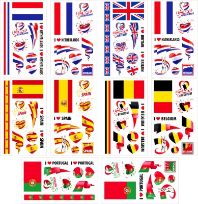 HASTHIP 13 cm 2022 Qatar World Cup United Kingdom, Portugal, Netherlands, Spain, Belgium Self Adhesive Sticker(Pack of 5)